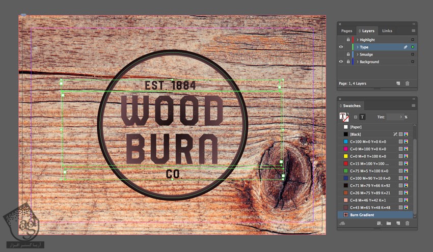 آموزش InDesign : طراحی افکت متنی چوب سوخته