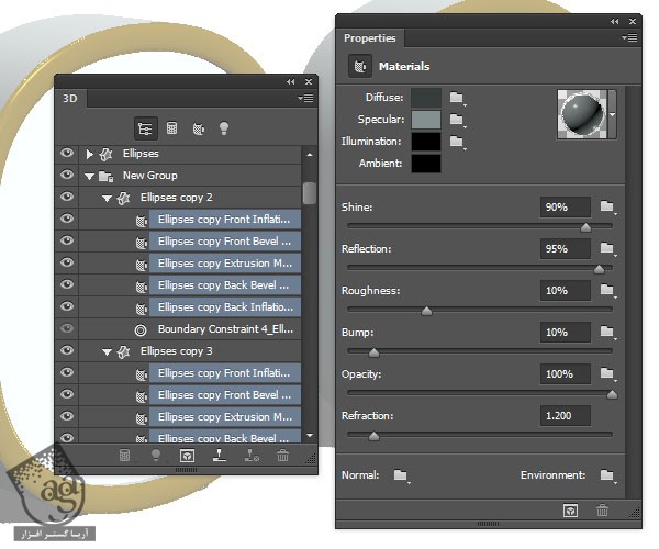 آموزش Photoshop : طراحی افکت متنی سفید – طلایی براق