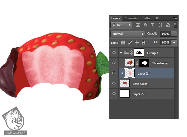 آموزش Photoshop : طراحی تبلیغات با طرح توت فرنگی با تکنیک های ویرایش تصویر – قسمت دوم