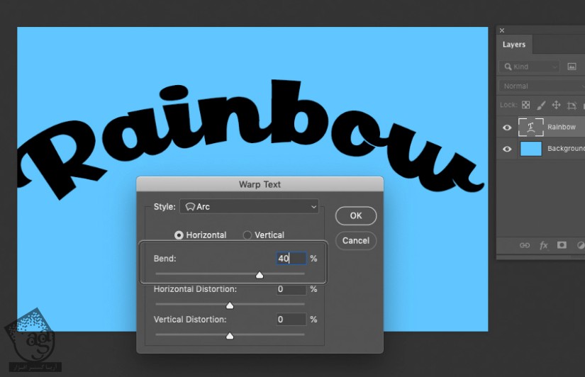 آموزش Photoshop : افکت متنی رنگین کمان کارتونی
