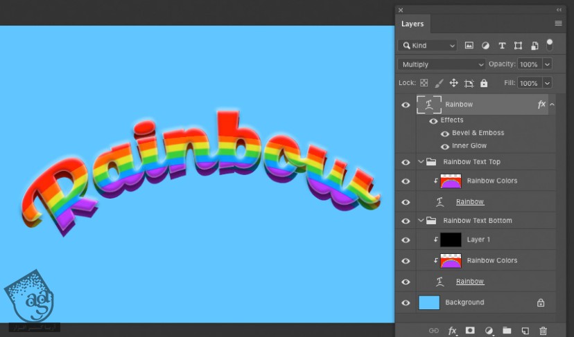 آموزش Photoshop : افکت متنی رنگین کمان کارتونی