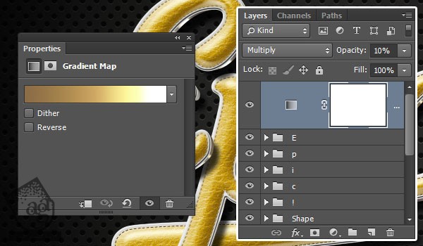آموزش Photoshop : طراحی افکت متنی چرم طلایی