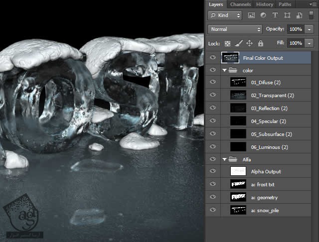 آموزش Modo و Photoshop : طراحی سه بعدی افکت متنی یخ – قسمت چهارم
