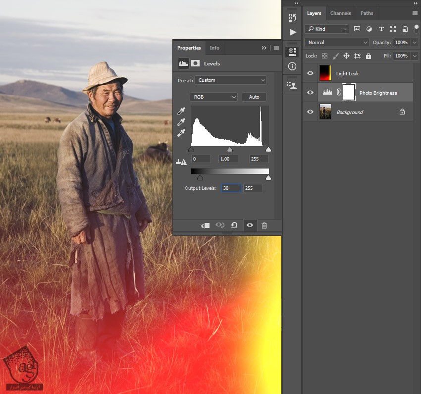 آموزش Photoshop : اضافه کردن افکت نشت نور با Action