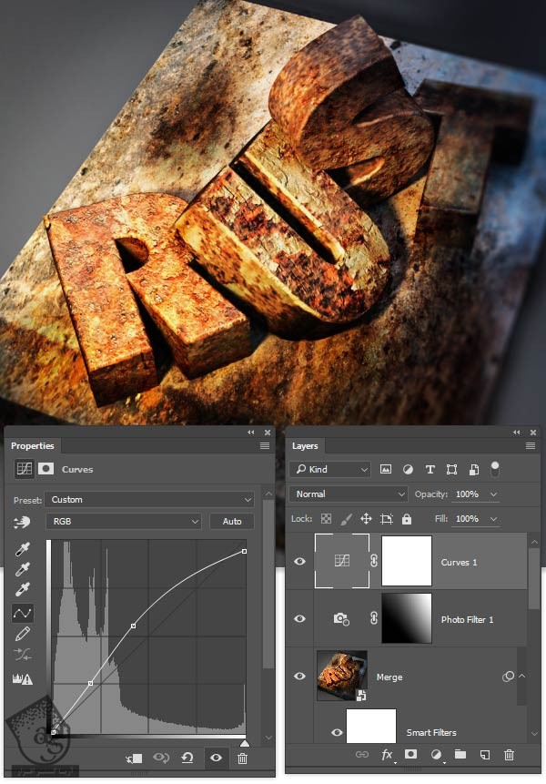 آموزش Photoshop : طراحی افکت متنی فلز پوسیده
