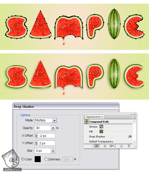 آموزش Illustrator : طراحی افکت متنی هندوانه – قسمت دوم